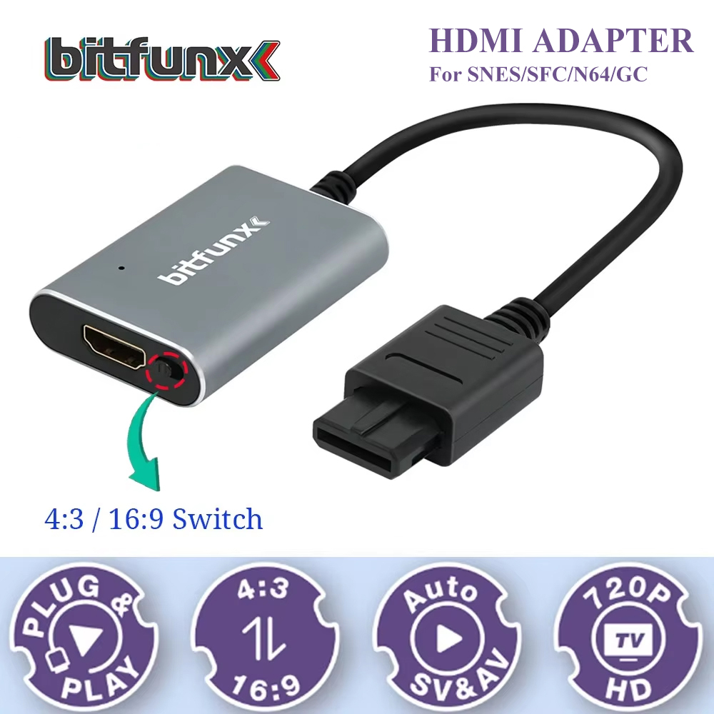 Gaming Console All In One - Bitfunx 720P Svideo/AV-HDMI 어댑터 N64/SFC/SNES/GameCube 지원용